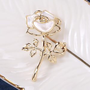 Fashion Romantic Plated Gold Rose Flower Shell Brooch