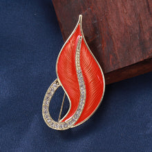 Load image into Gallery viewer, Fashion Simple Plated Gold Enamel Orange Leaf Brooch with Cubic Zirconia