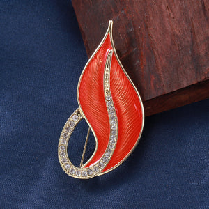 Fashion Simple Plated Gold Enamel Orange Leaf Brooch with Cubic Zirconia