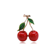 Load image into Gallery viewer, Simple Sweet Plated Gold Enamel Cherry Brooch