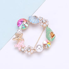 Load image into Gallery viewer, Fashion Creative Plated Gold Shell Starfish Imitation Pearl Brooch with Cubic Zirconia