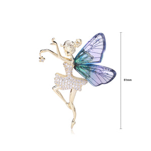 Fashion Personality Plated Gold Butterfly Flower Fairy Brooch with Cubic Zirconia