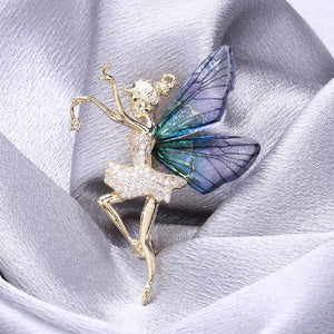 Fashion Personality Plated Gold Butterfly Flower Fairy Brooch with Cubic Zirconia