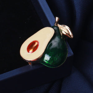 Simple and Sweet Plated Gold Enamel Avocado Brooch