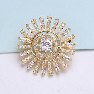 Fashion Brilliant Plated Gold Sunflower Brooch with Cubic Zirconia