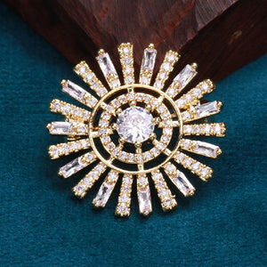 Fashion Brilliant Plated Gold Sunflower Brooch with Cubic Zirconia