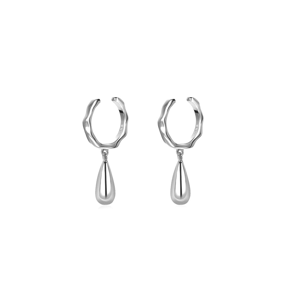 925 Sterling Silver Simple Personality Water Drop Shaped Geometric Circle Ear Clips