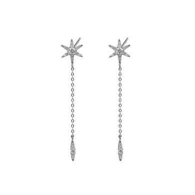925 Sterling Silver Simple Fashion Star Tassel Earrings with Cubic Zirconia