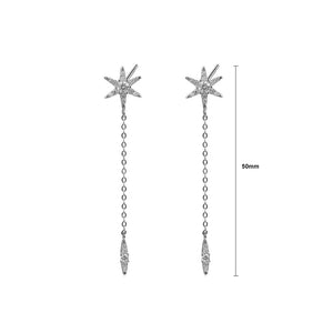 925 Sterling Silver Simple Fashion Star Tassel Earrings with Cubic Zirconia