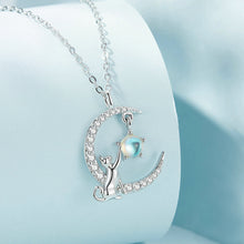 Load image into Gallery viewer, 925 Sterling Silver Fashion Temperament Moon Cat Moonstone Pendant with Cubic Zirconia and Necklace
