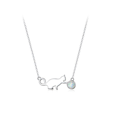 925 Sterling Silver Fashion Simple Cat Opal Pendant with Necklace