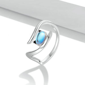 925 Sterling Silver Simple Temperament Cat Moonstone Adjustable Open Ring