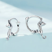 Load image into Gallery viewer, 925 Sterling Silver Simple Cute Cat Geometric Circle Earrings