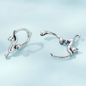 925 Sterling Silver Simple Cute Cat Geometric Circle Earrings