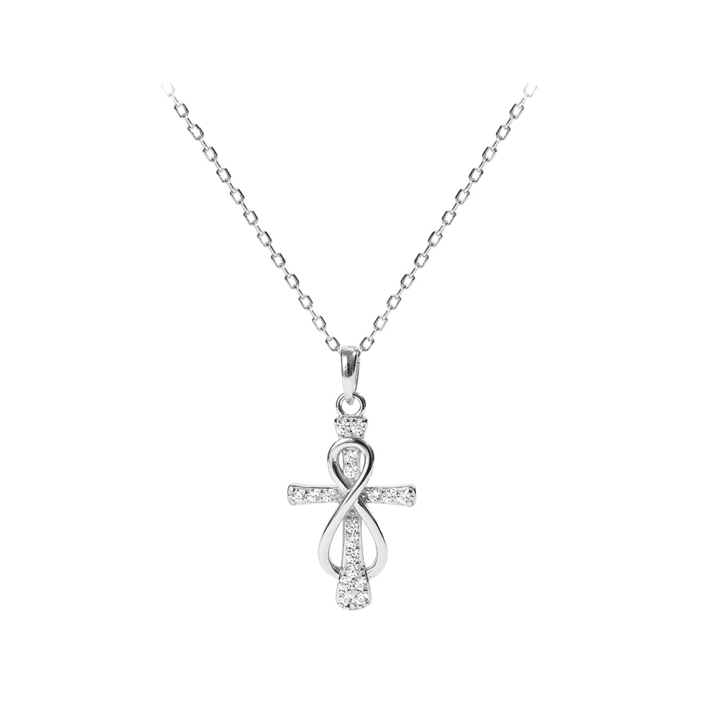 925 Sterling Silver Fashion Temperament Cross Infinity Symbol Pendant with Cubic Zirconia and Necklace