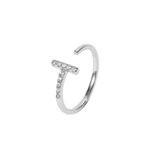 Load image into Gallery viewer, 925 Sterling Silver Simple Personality T Shape Geometric Adjustable Open Ring with Cubic Zirconia