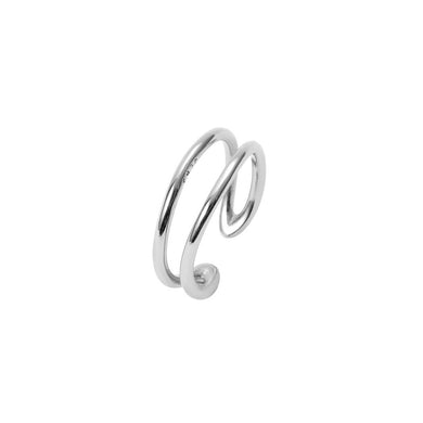 925 Sterling Silver Simple Temperament Line Double Layer Geometric Adjustable Open Ring