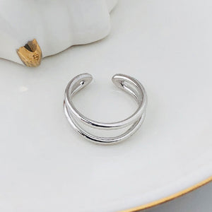 925 Sterling Silver Simple Temperament Line Double Layer Geometric Adjustable Open Ring