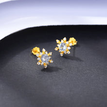 Load image into Gallery viewer, 925 Sterling Silver Plated Gold Simple Fashion Snowflake Stud Earrings with Cubic Zirconia