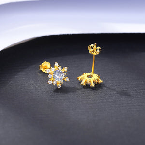 925 Sterling Silver Plated Gold Simple Fashion Snowflake Stud Earrings with Cubic Zirconia