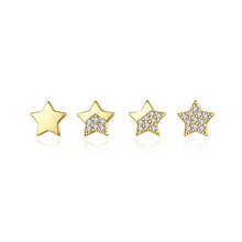 Load image into Gallery viewer, 925 Sterling Silver Plated Gold Simple Fashion Four-Piece Star Stud Earrings with Cubic Zirconia