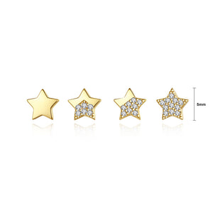 925 Sterling Silver Plated Gold Simple Fashion Four-Piece Star Stud Earrings with Cubic Zirconia