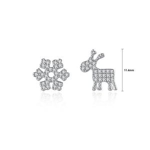 Simple and Cute Snowflake Elk Asymmetric Stud Earrings with Cubic Zirconia