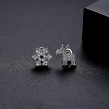 Load image into Gallery viewer, Simple and Cute Snowflake Elk Asymmetric Stud Earrings with Cubic Zirconia