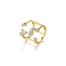 Load image into Gallery viewer, Simple Personality Plated Gold Geometric Line Adjustable Open Ring with Cubic Zirconia