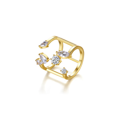Simple Personality Plated Gold Geometric Line Adjustable Open Ring with Cubic Zirconia