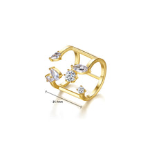 Load image into Gallery viewer, Simple Personality Plated Gold Geometric Line Adjustable Open Ring with Cubic Zirconia