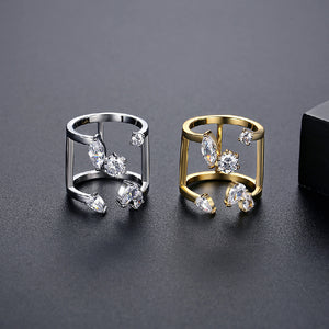 Simple Personality Plated Gold Geometric Line Adjustable Open Ring with Cubic Zirconia