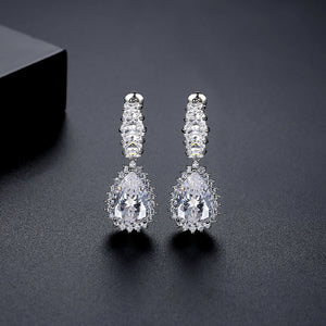 Elegant Sparkling Water Drop Geometric Earrings with Cubic Zirconia