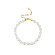 Load image into Gallery viewer, 925 Sterling Silver Plated Gold Oval Irregular Freshwater Pearl Beaded Bracelet
