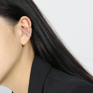 925 Sterling Silver Simple Fashion Geometric Square White Cubic Zirconia Single Ear Clip