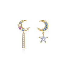 Load image into Gallery viewer, 925 Sterling Silver Plated Gold Fashion Simple Moon Star Asymmetric Earrings with Cubic Zirconia