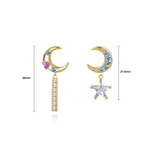 Load image into Gallery viewer, 925 Sterling Silver Plated Gold Fashion Simple Moon Star Asymmetric Earrings with Cubic Zirconia