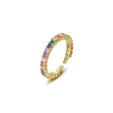 925 Sterling Silver Plated Gold Fashion Simple Geometric Adjustable Open Ring with Colored Cubic Zirconia