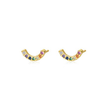 Load image into Gallery viewer, 925 Sterling Silver Plated Gold Simple Fashion Geometric Curved Stud Earrings with Colored Cubic Zirconia