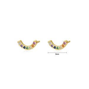 925 Sterling Silver Plated Gold Simple Fashion Geometric Curved Stud Earrings with Colored Cubic Zirconia