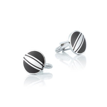 Load image into Gallery viewer, Simple Classic Enamel Black Patterned Geometric Round Cufflinks