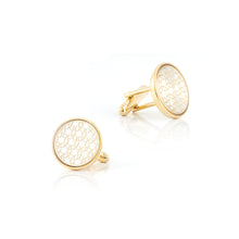 Load image into Gallery viewer, Fashion Temperament Plated Gold Hollow Pattern Geometric Round Cufflinks