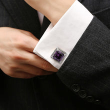 Load image into Gallery viewer, Fashion Bright Geometric Square Purple Cubic Zirconia Cufflinks