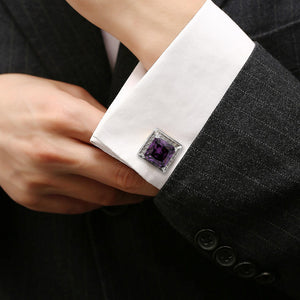 Fashion Bright Geometric Square Purple Cubic Zirconia Cufflinks