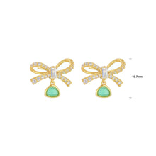 Load image into Gallery viewer, 925 Sterling Silver Plated Gold Fashion Elegant Ribbon Chrysoprase Stud Earrings with Cubic Zirconia