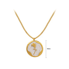 Load image into Gallery viewer, Fashion Elegant Plated Gold 316L Stainless Steel Rose Pattern Geometric Round Pendant with Necklace