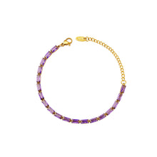 Load image into Gallery viewer, Simple Bright Plated Gold 316L Stainless Steel Geometric Square Purple Cubic Zirconia Bracelet
