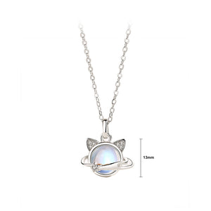 925 Sterling Silver Fashion Elegant Cat Moonstone Pendant with Cubic Zirconia and Necklace