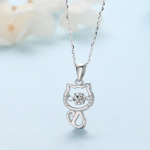925 Sterling Silver Fashion Cute Cat Pendant with Cubic Zirconia and Necklace