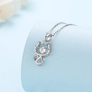 925 Sterling Silver Fashion Cute Cat Pendant with Cubic Zirconia and Necklace